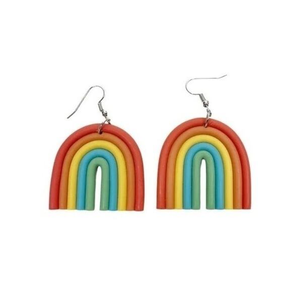 NEW Colorful Boho Rainbow Dangle Drop Earrings French Wire Hook Clay A0142 - Picture 7 of 12